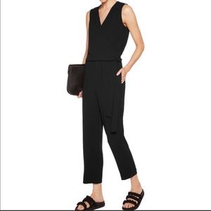 Theory black crepe wrap top jumpsuit size 8